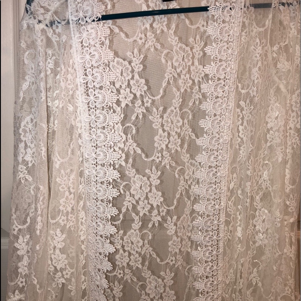 White embroidery mesh kimono